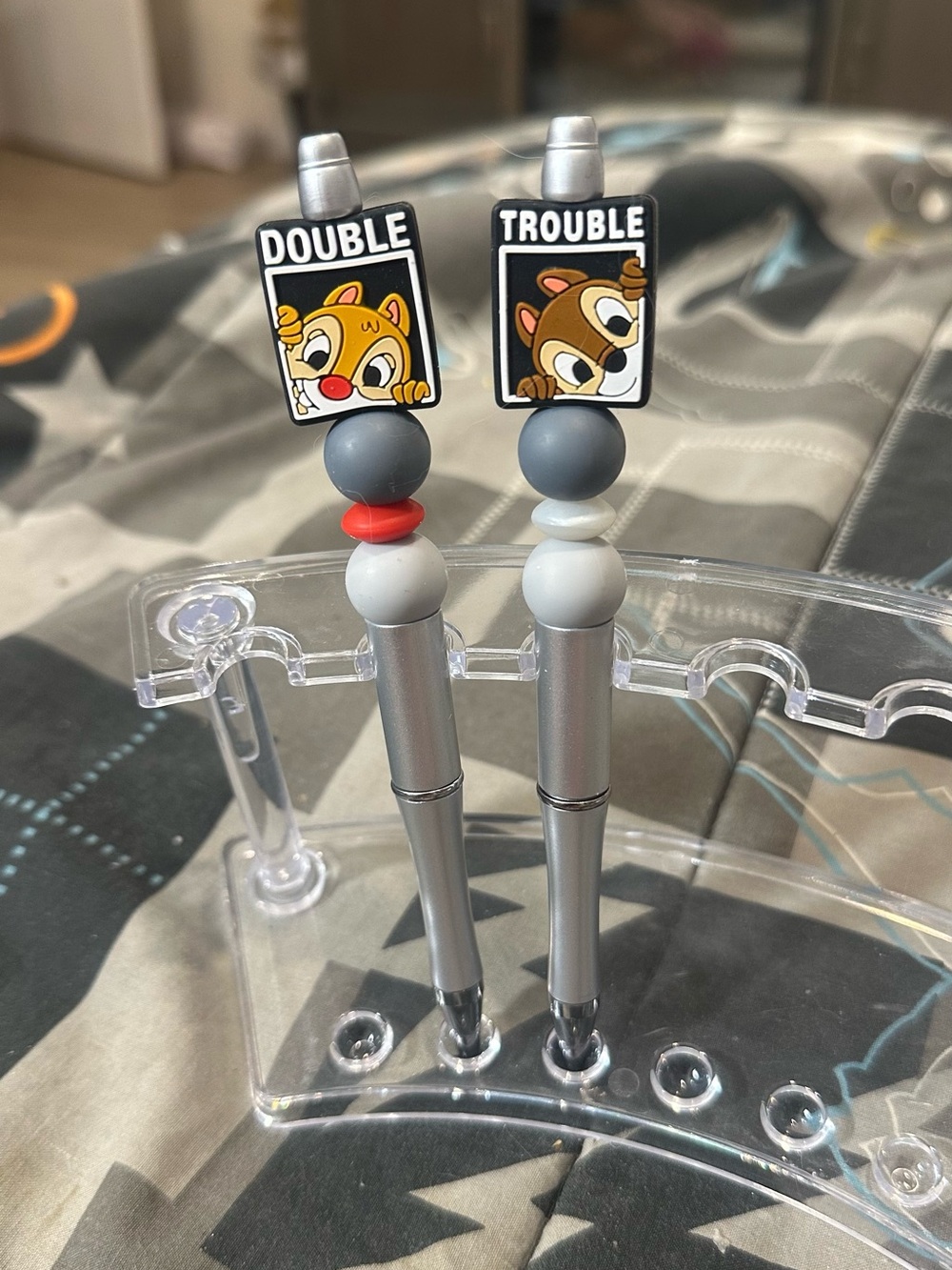 Double Trouble Cartoon Character Pens - Gray & Silver
